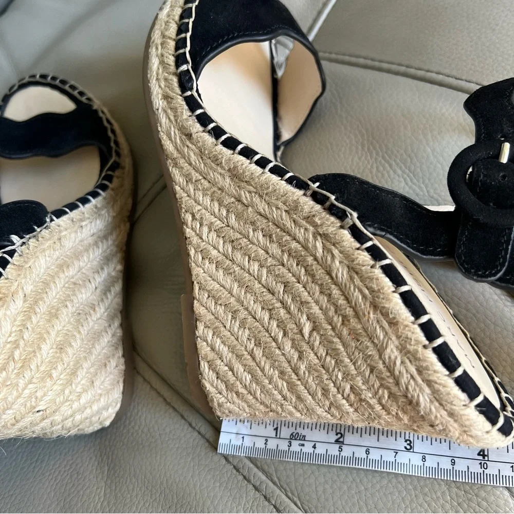 NEW Marc Fisher Kai Black Leather Suede Espadrille Wedge Sandals Sz 9 M Summer_10